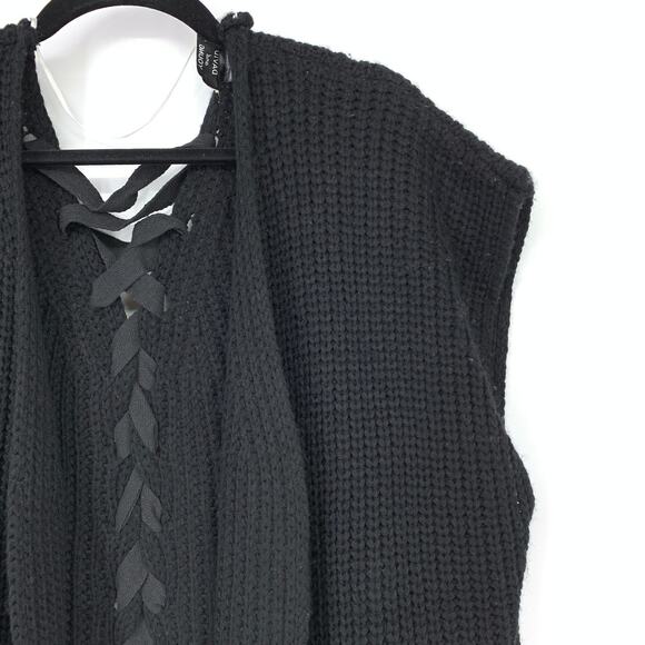 David and Young Women's O/S Open Front Lace Up Back Cardigan Sweater Vest Black - Picture 3 of 7